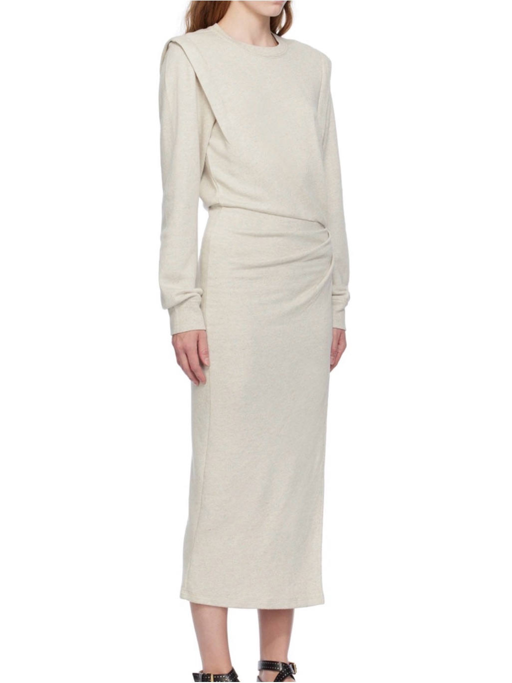 Isabel Marant Etoile Beige Mafalda Midi Dress Size 34 Crew Neck Long Sleeves